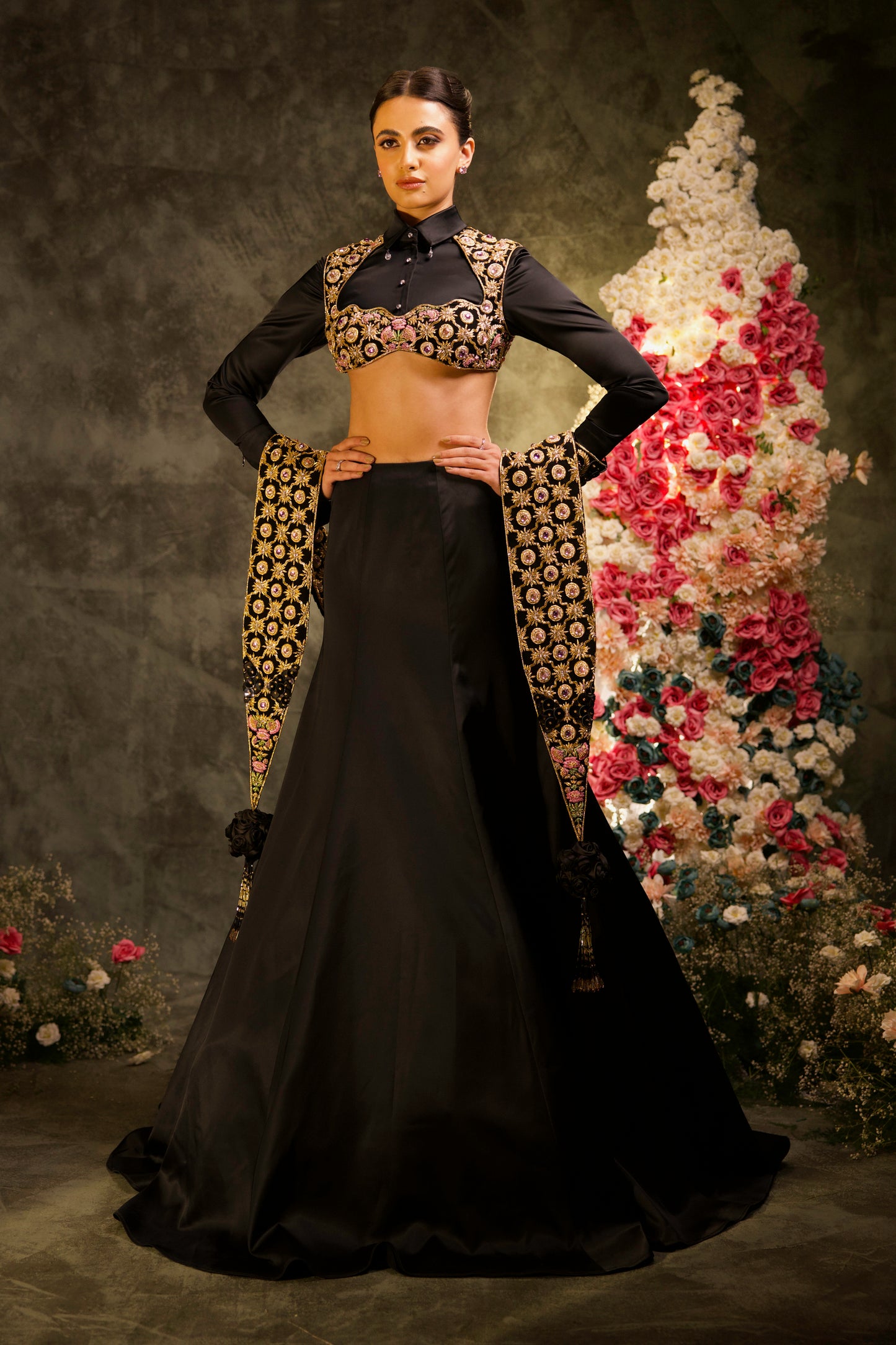 Noir Zari Embroidered Lehenga Set