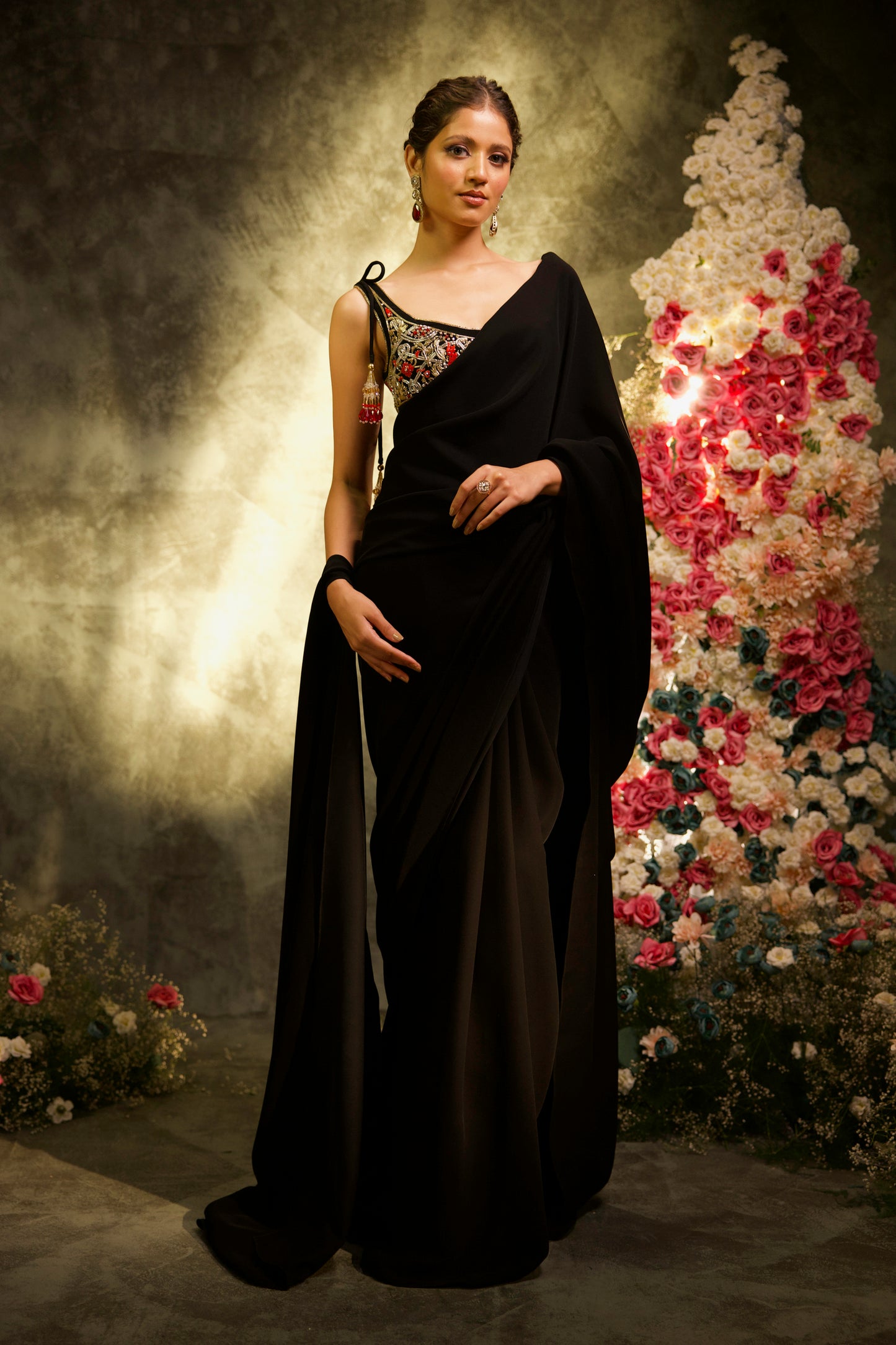 Midnight Bloom Pre-Stitched Saree