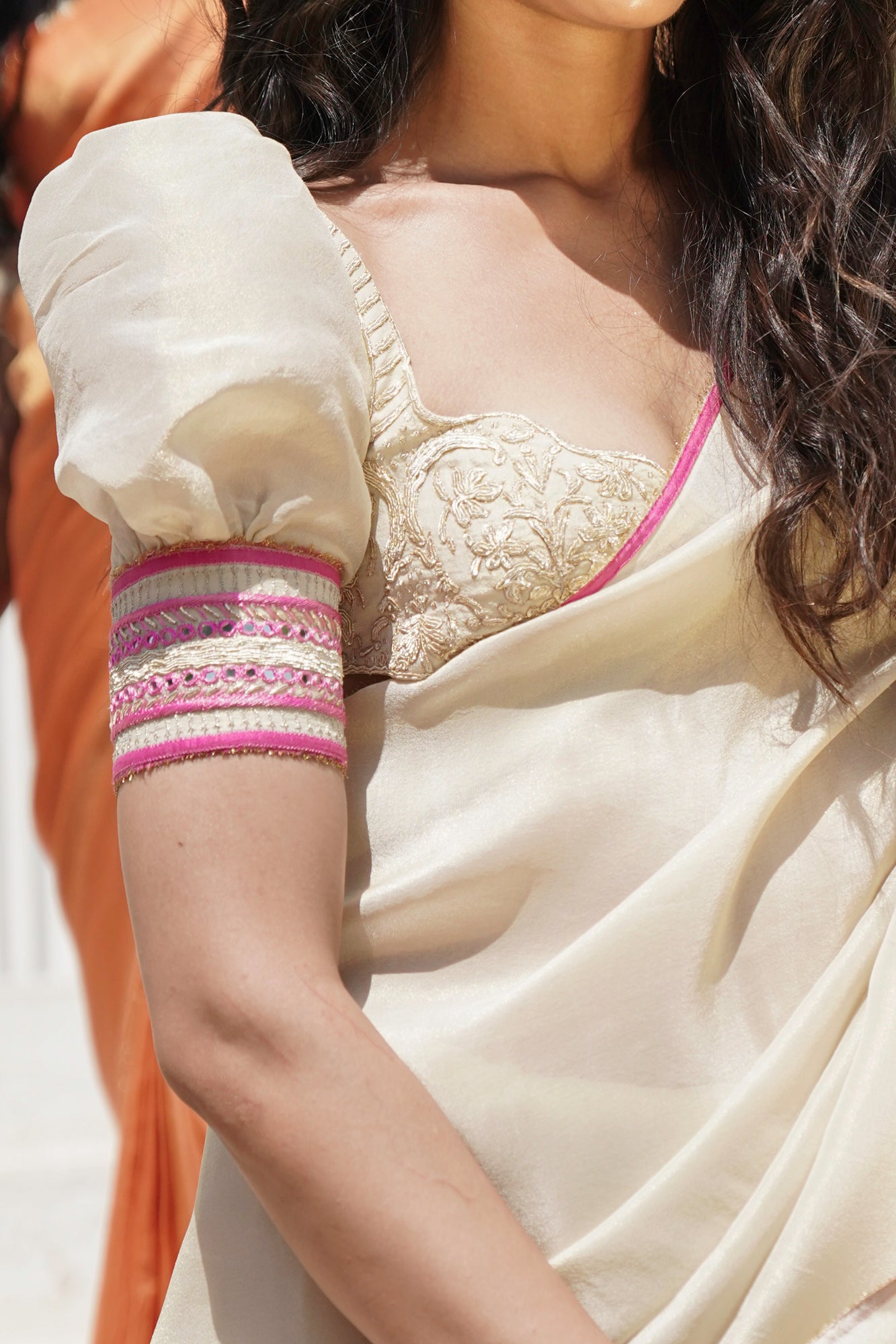 Jaipuria Beige Tissue Silk Saree