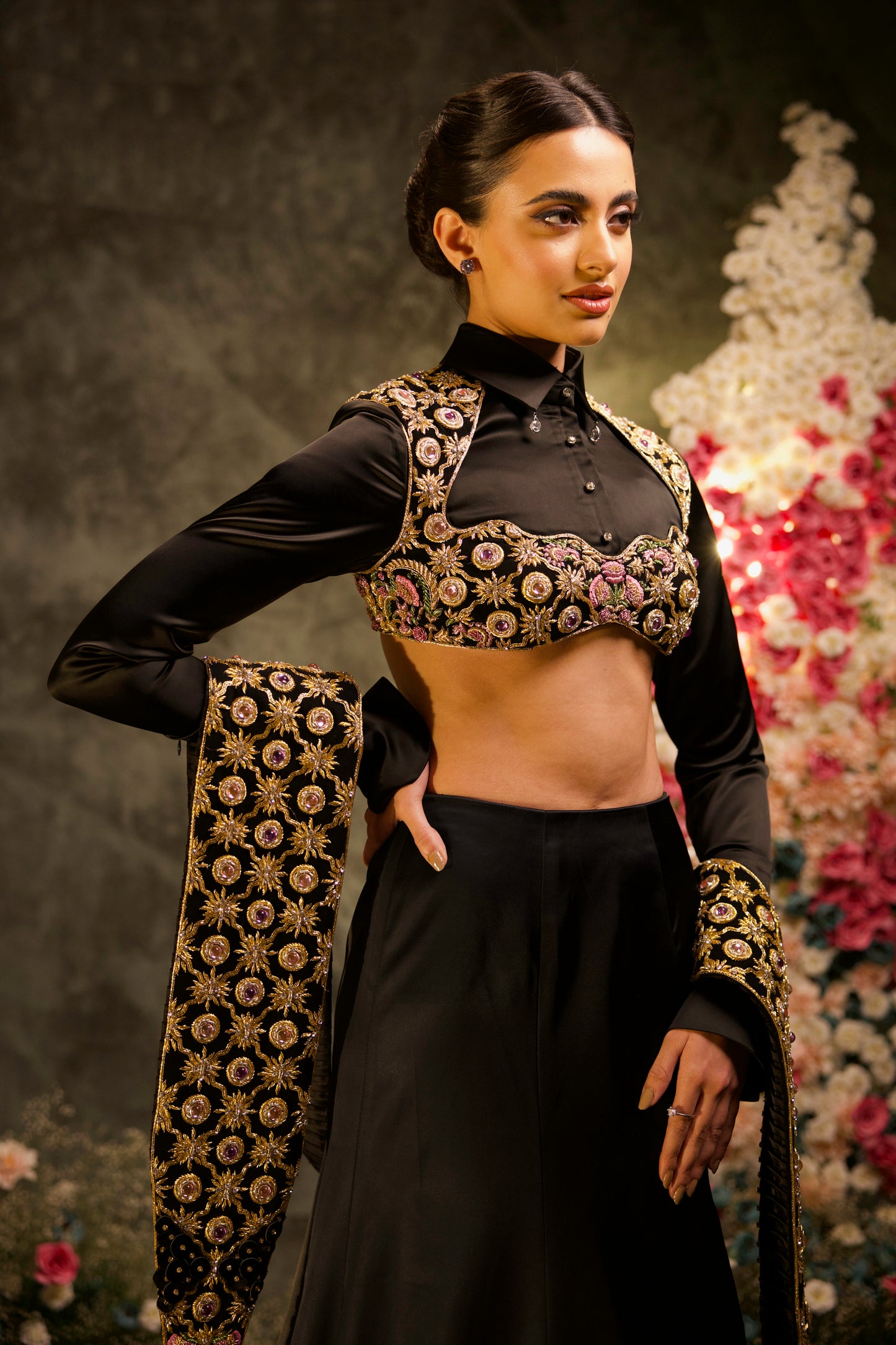 Noir Zari Embroidered Lehenga Set