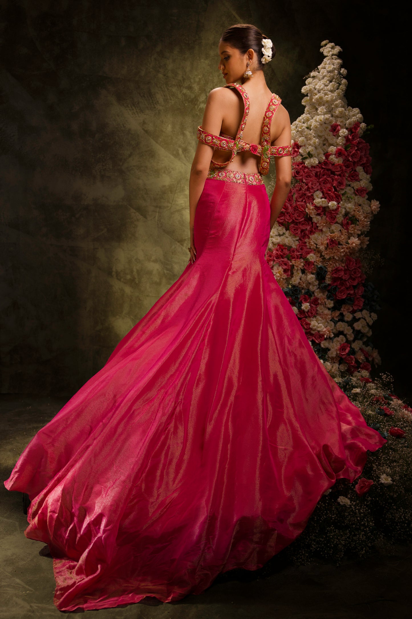 Gilded Hot Pink Tissue Silk Mermaid Lehenga