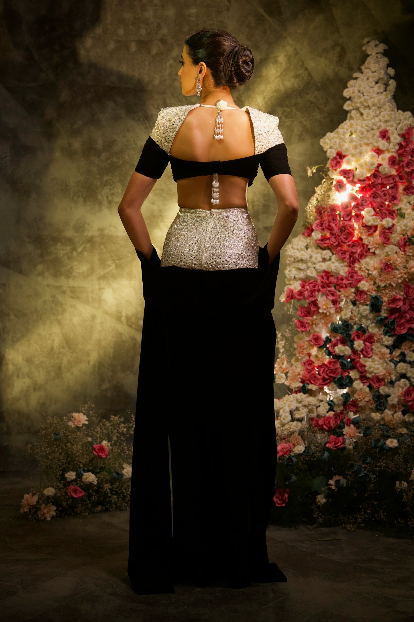 Noir & Blanc Draped Gown