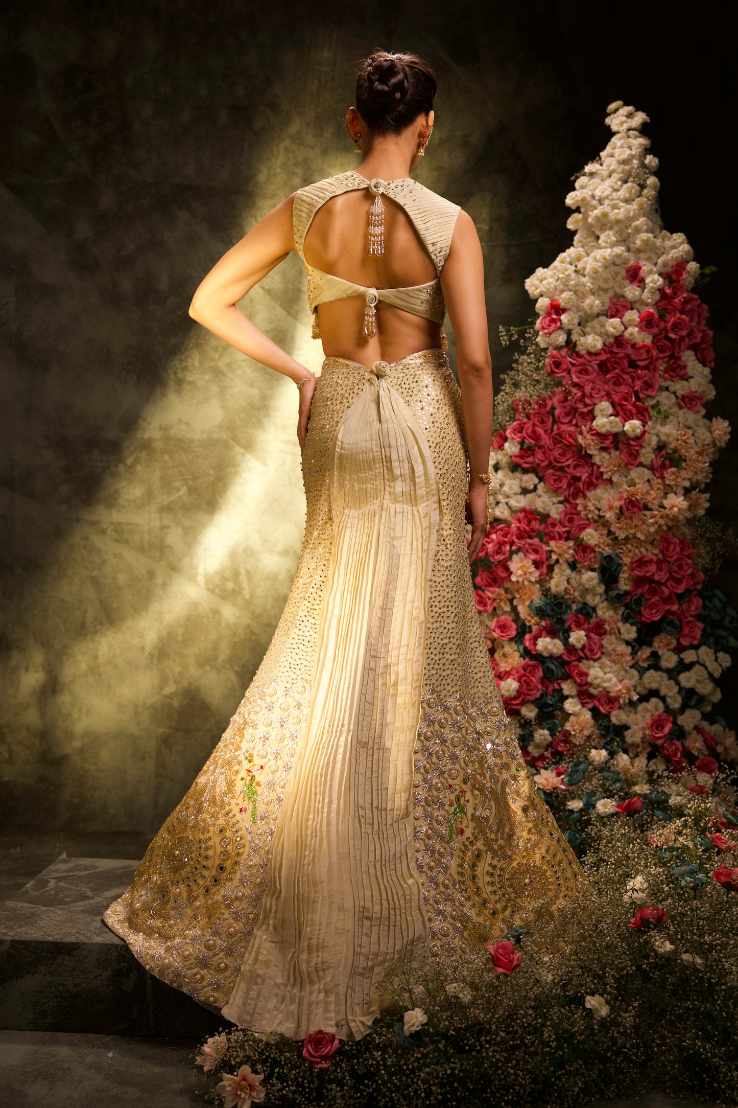Champagne Embroidered Mermaid Lehenga Set