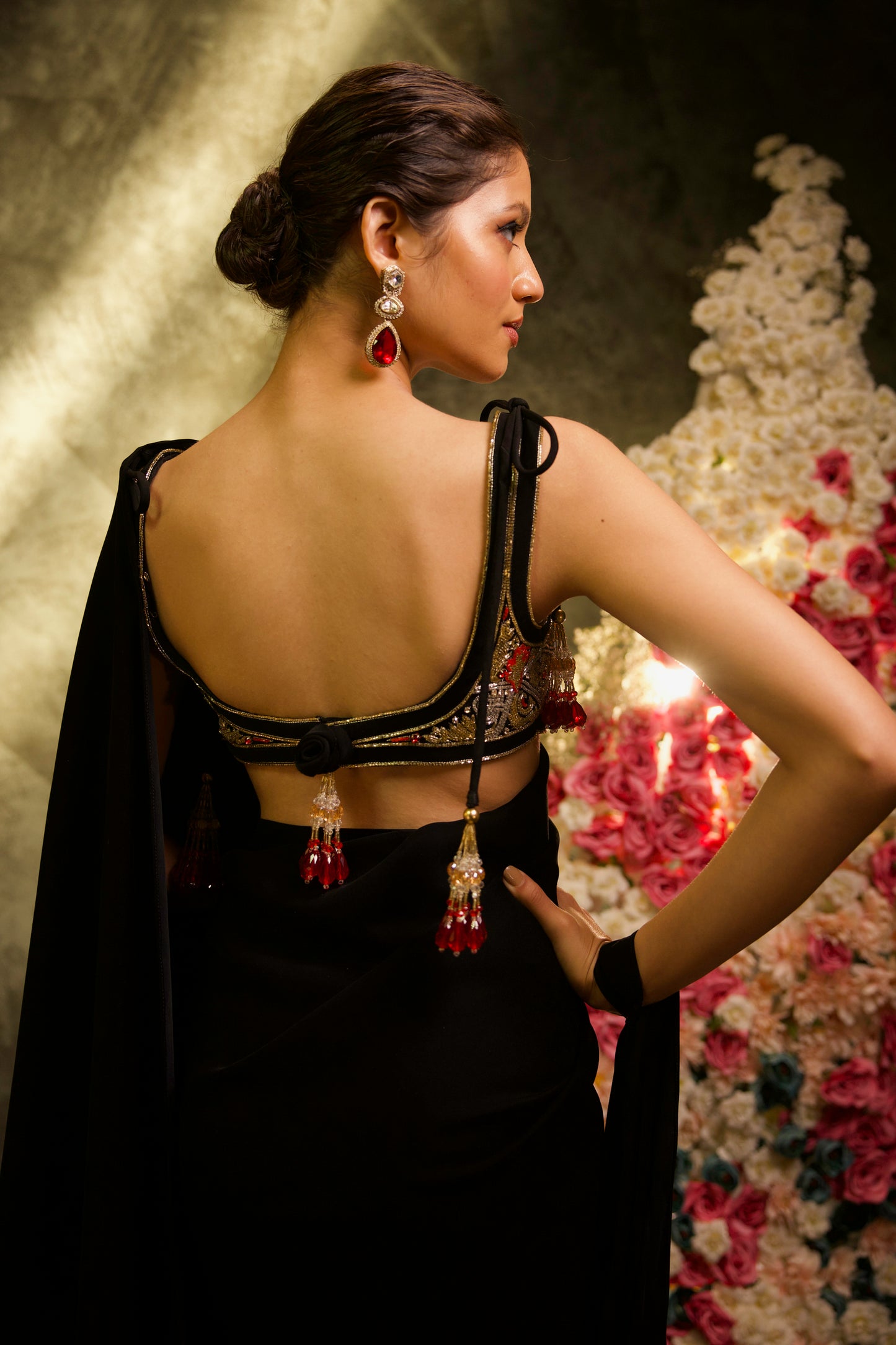 Midnight Bloom Pre-Stitched Saree