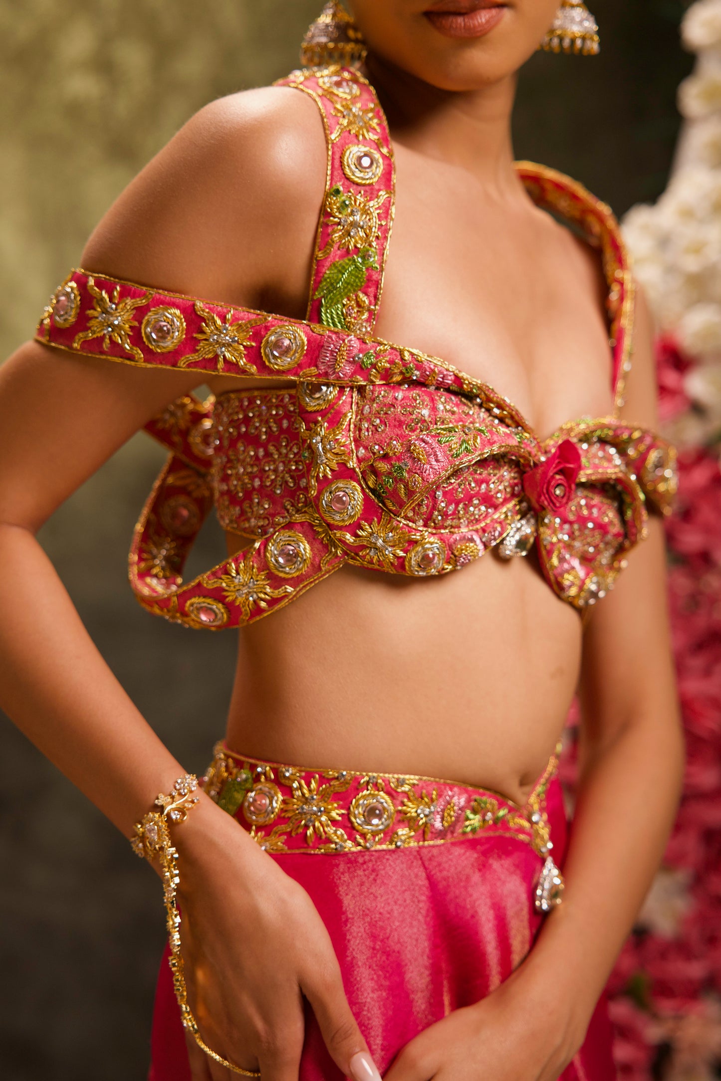 Gilded Hot Pink Tissue Silk Mermaid Lehenga