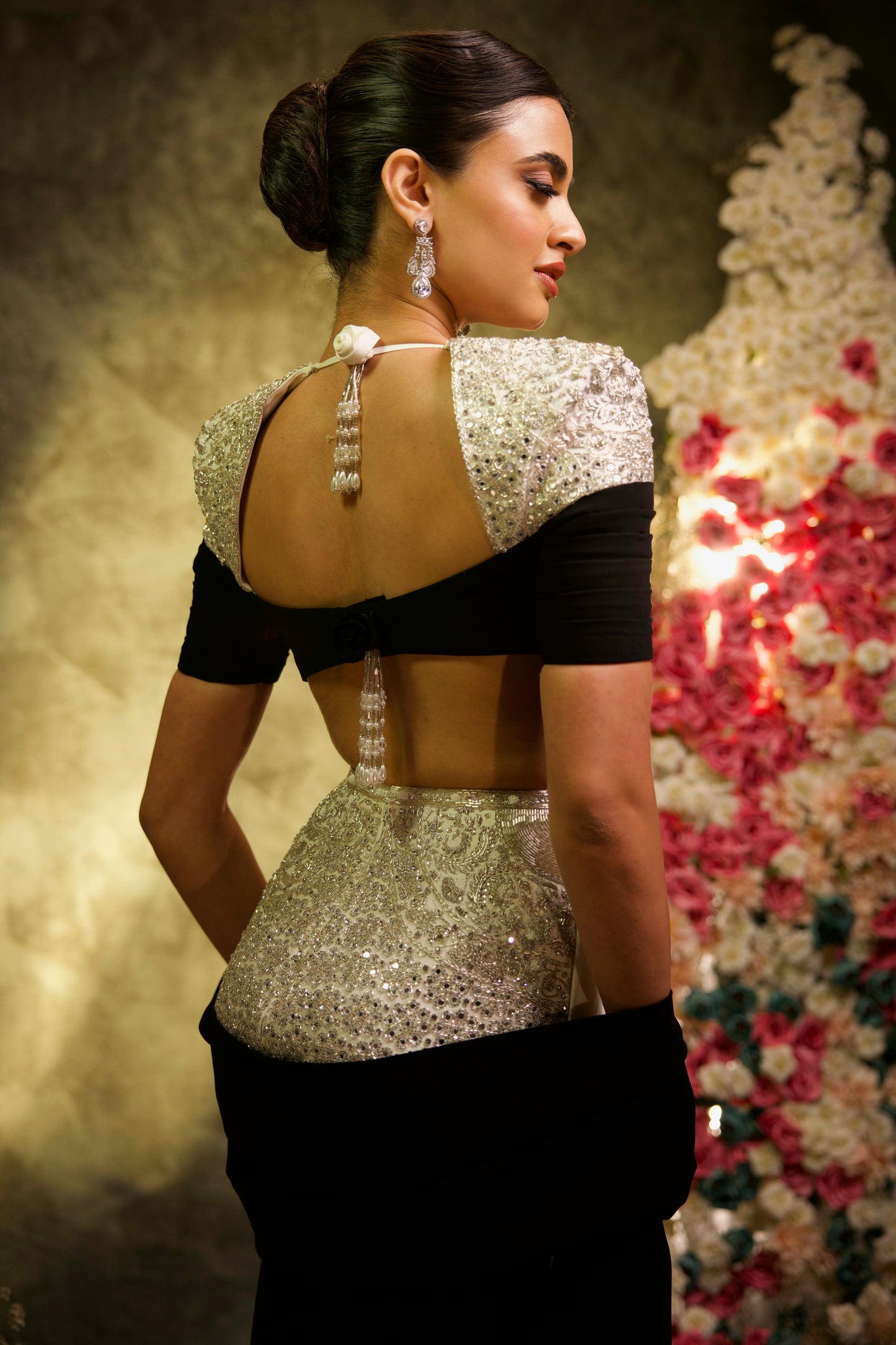 Noir & Blanc Draped Gown