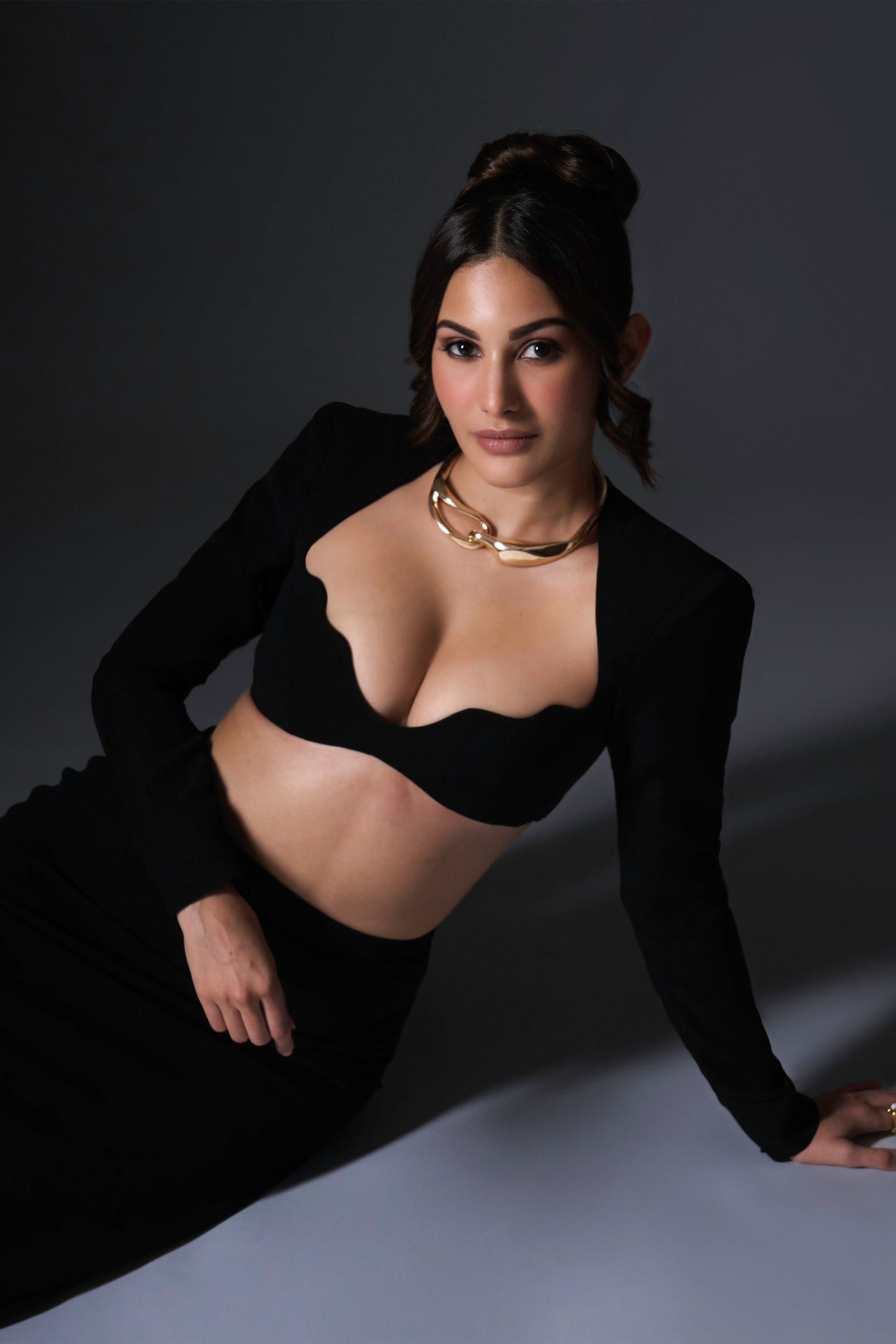 Amyra Dastur in Black Blouse-Skirt Set