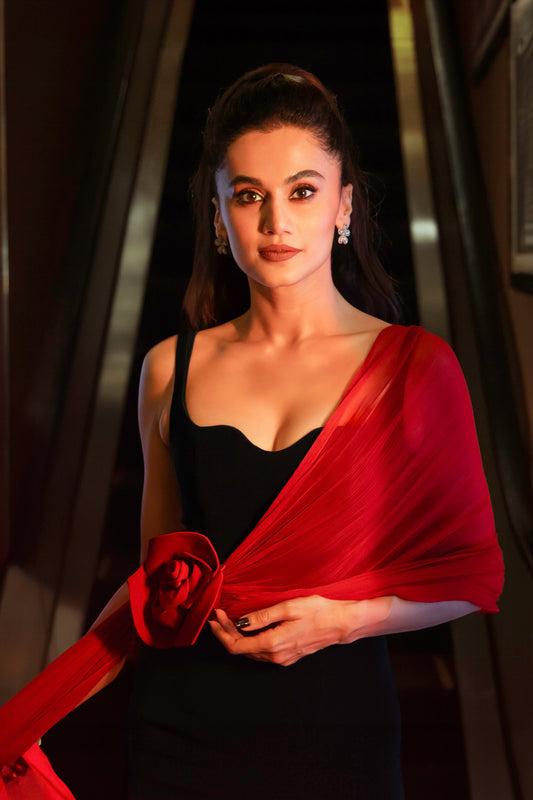 Taapsee Pannu in our Black Rose Gown