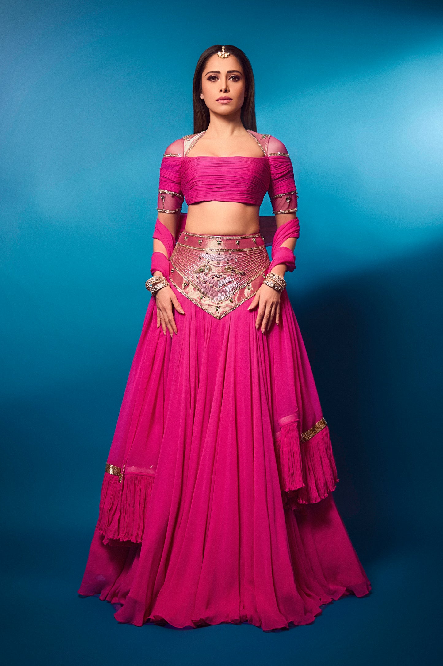 Nushrratt Bharuccha in our Hot Pink Paithani Lehenga