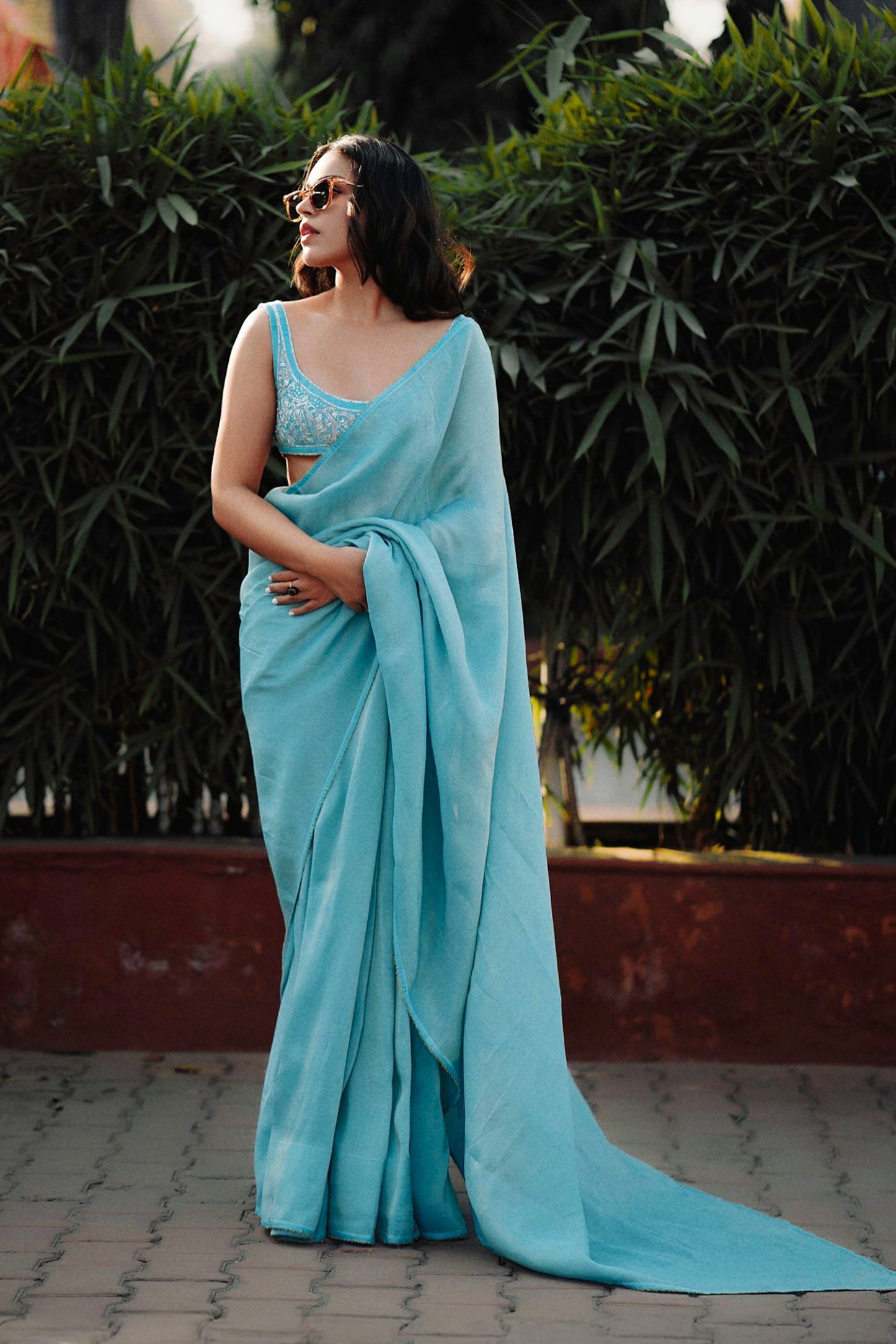 Naila Grrewal in our Neeli Tissue Silk Saree