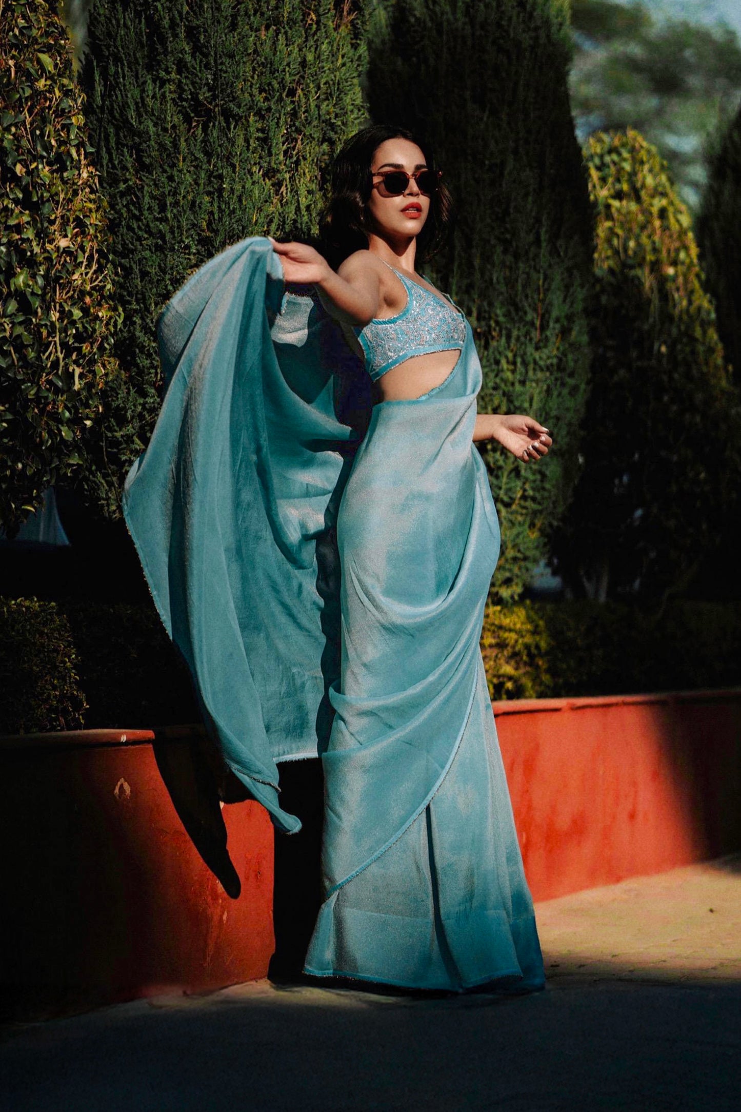 Naila Grrewal in our Neeli Tissue Silk Saree